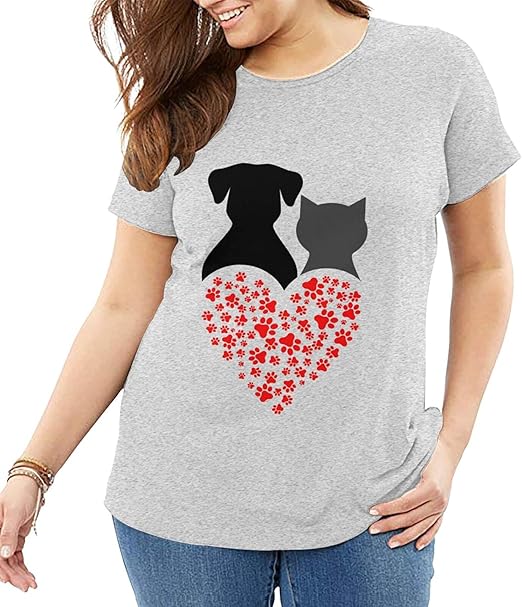 YBKTRLOJ Adopt A Pet Two Hearts with Dog and Cat T Shirt