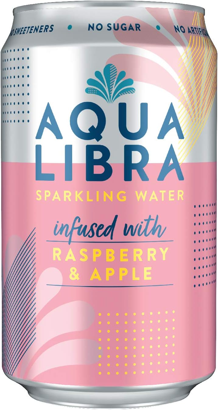 Aqua Libra Sparkling Water, Sugar Free Fruit Water, No Sugar, No Calories, Raspberry & Apple, 330 ml