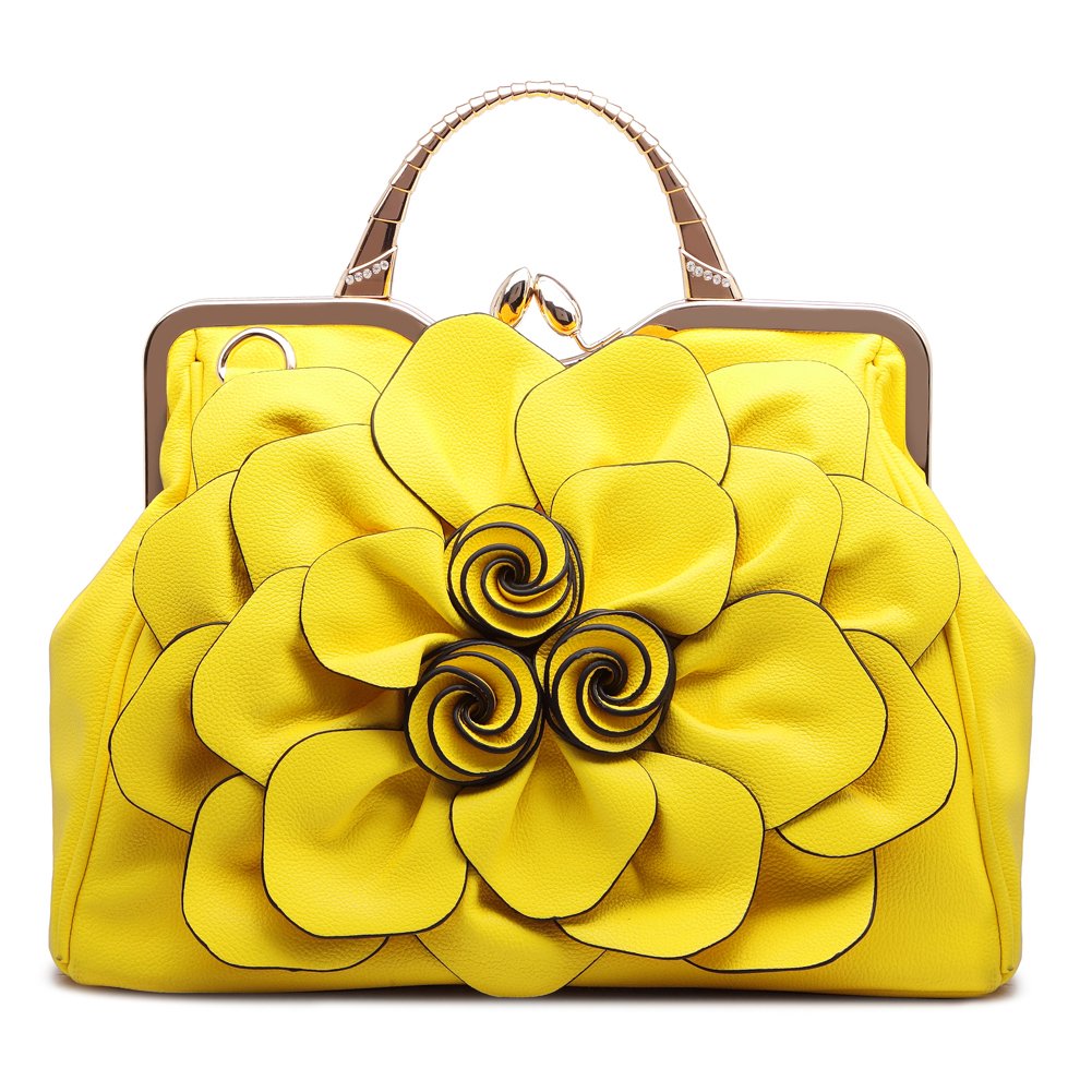 Ruiatoo Fashion Handbag for Women Flower PU Leather Bag Party Evening Clutch Yellow Purse Satchel Tote