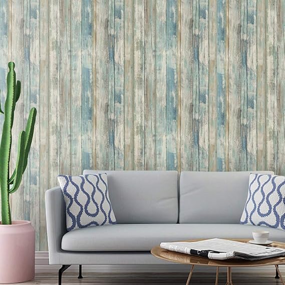 Wood Wallpaper Stick and Peel Removable Blue