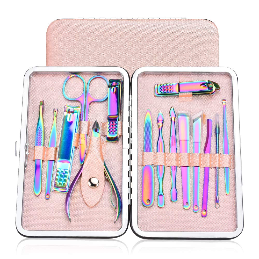 15 Pcs Nail Clippers, Rainbow Color Toenail Clippers Manicure Set Pedicure Tools Nail Clippers for Women Stainless Steel Nail Clippers Nail Clipper Set Provide Hands Foot and Face Care for Men Women : Beauty