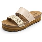 DREAM PAIRS Women's Platform Wedge Sandals with Arch Support, Comfortable Beach Slip-on Flat Sandals, Casual 2-Strap Cork Cushion Slides for Women