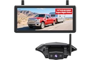 AUTO-VOX RV Backup Camera Wireless Plug and Play: Compatible with Pre-Wired RV, IR Night Vision, HD 1080P 7.2'' DVR 3-Channel
