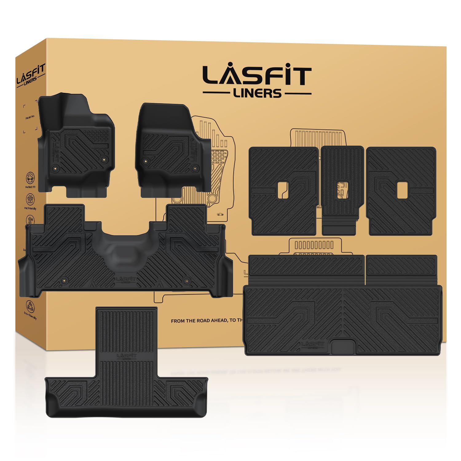Photo 1 of *MINOR DAMAGE - USED*
LASFIT Floor Mat&Cargo Backrest Mat for Fit 2025 2026 Ford Expedition Standard,Easy Clean 100% TPE All Weather TPE Custom Fit for SUV Car Liners, 1st& 2nd& 3rd& Cargo Liner, Black 5pcs