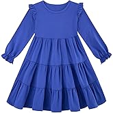 Vieille Toddler Girls Cotton Dress Long Sleeve Ruffle Dress Kids Solid Casual Clothes for 2-8 Years