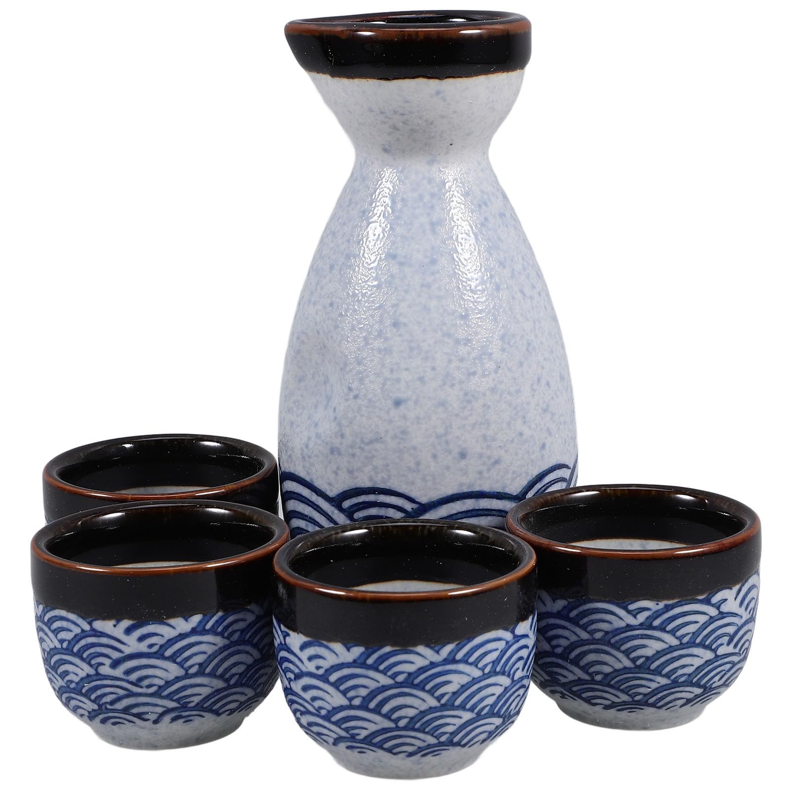 Housoutil Japanese Sake Cup Set, Japanese Traditional Ceramic Sake Cup, Japanese Sake Set 4PCS 20ml Sake Cups+ 1PCS 180ml Sake Pot Set Ceramic Wine Glasses