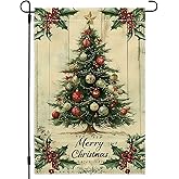 Merry Christmas Tree Garden Flags 12x18 Inch Double Sided Christmas Decorations Decor Yard Flag for Outside Winter Seasonal Garden Holiday Outdoor Stocking Stuffers Xmas Small Flags