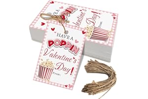 AUKOLASS Happy Valentine's Day Tags, Valentine's Day Gift Tags with String for Sweet Themed Party or Valentine' Day Thank You Gift Tags Great for Party Favors (Poppin)