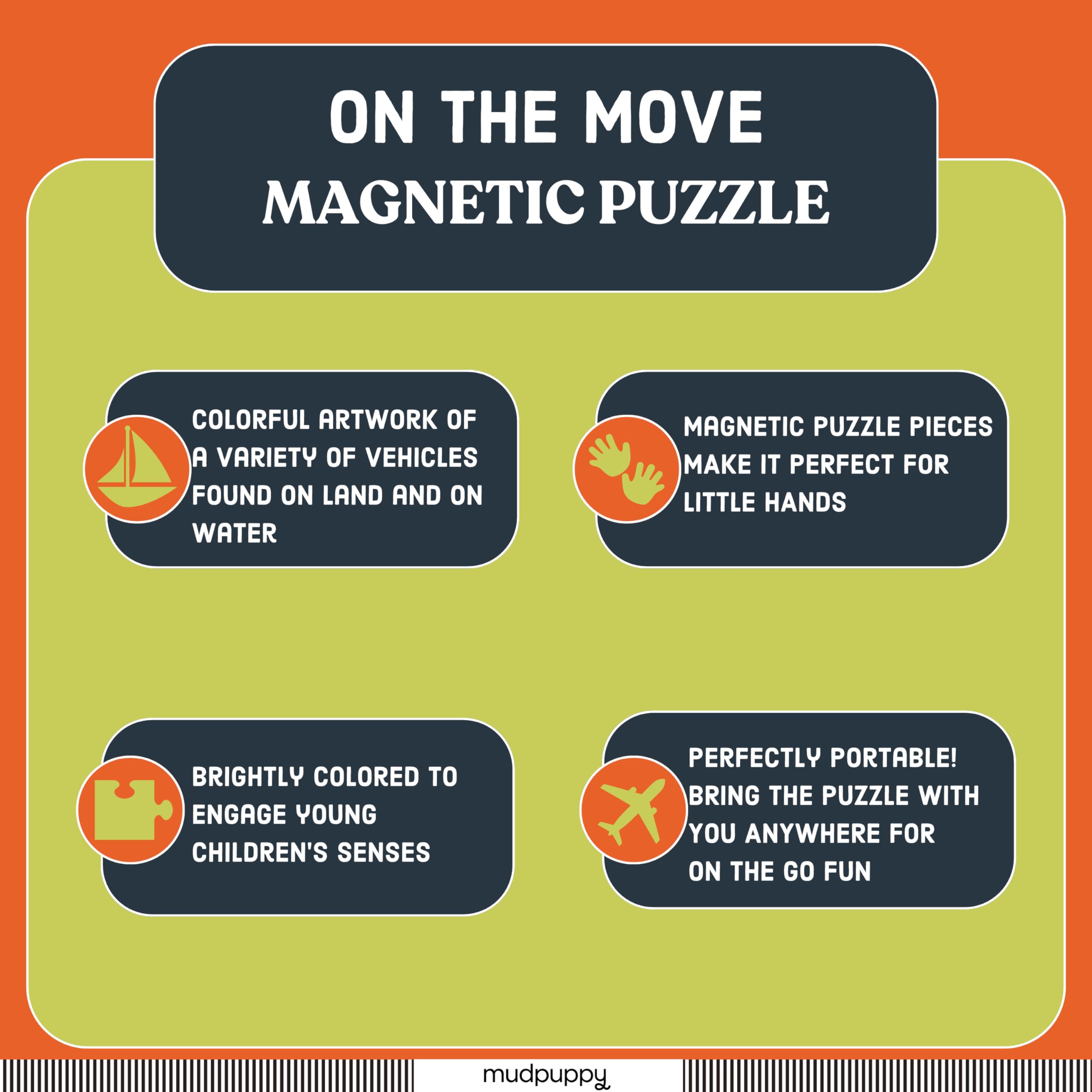 Mudpuppy On The Move - Tri Fold Magnetic Puzzles Featuring Two 20 Piece Transportation Themed Artwork