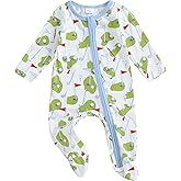 SAYOO Newborn Baby Girl Boy Golf Outfit Hole In One Golf Print Romper Jumpsuit Casual Full Length Footed Zipper Jumpsuit