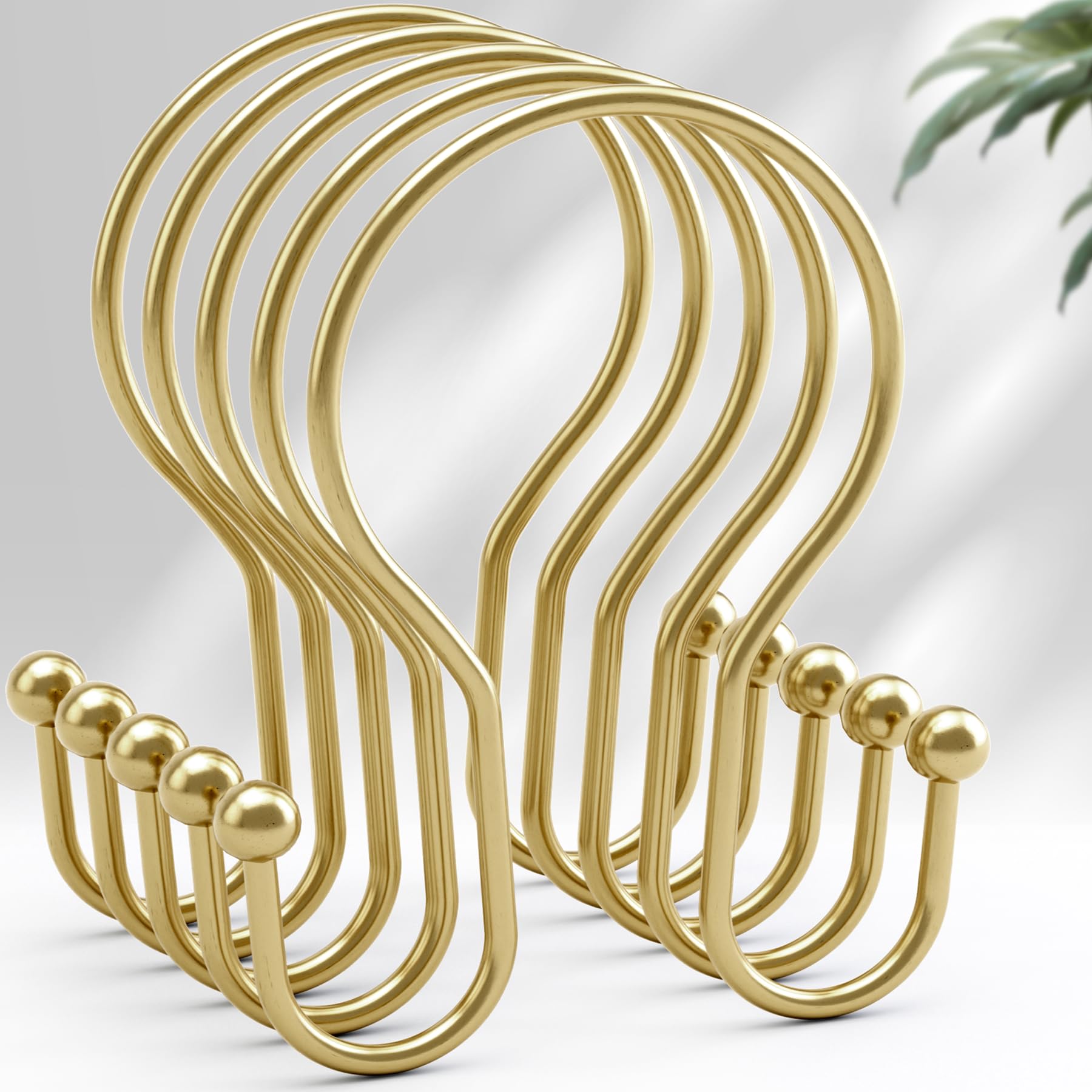 Photo 1 of AmazerBath Shower Curtain Hooks Gold Shower Curtain Rings, Simple Double Hook Shower Curtain Hooks Rust Proof, Sturdy Metal Smooth Glide Shower Hooks for Shower Curtain Rod, 12 Pcs Shower Rod Hooks