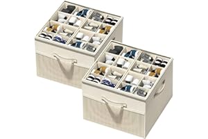 Shoe Organizer for Closet,2 Pack Foldable Shoe Storage Organizer Box Bin with Adjustable Dividers and Clear Cover, Fits up to