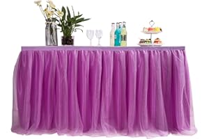 MYMM 3FT(36 * 31 in) Purple Tulle Tutu Table Skirt, Wedding Bridesmaid, Baby Party Skirt, Rectangle Or Round Decorative Table Decoration, Fashion Deluxe Romantic Birthday Party Shower(Wave)