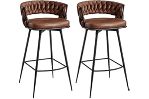 BV BONNE VIE BV Counter Height Bar Stools Set of 2, 26 inch Seat Height Bar Stools, 180° Swivel Barstools with Woven Back and Footrest, Suede Fabric Counter Stools for Kitchen Island, Bar Pub