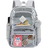 Lroiutian Heavy Duty Clear Backpack for Girls Boys Transparent School Bookbag Kids Durable PVC See Through Backpack-Grey
