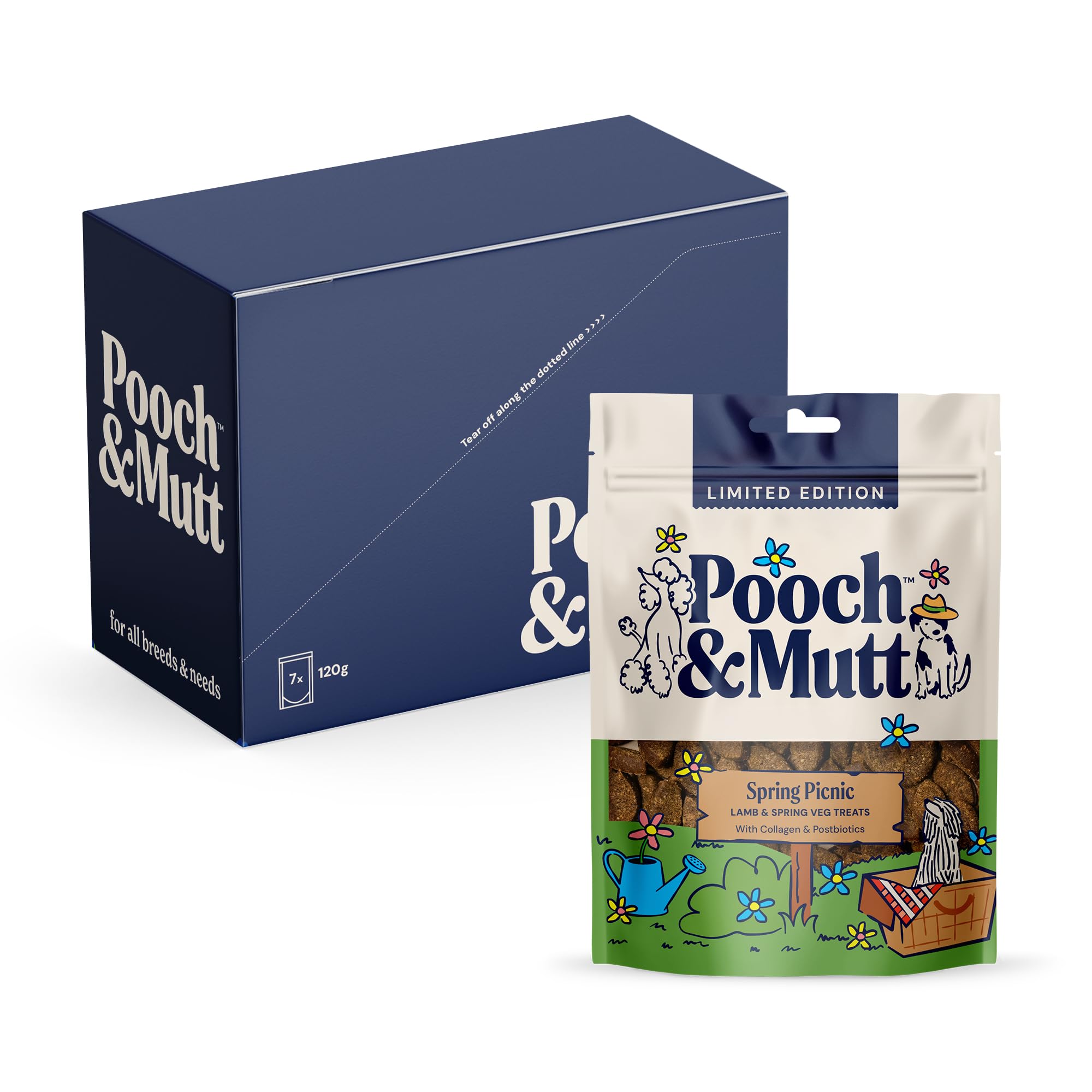 Pooch & Mutt - Spring Picnic Lamb Treats Meaty Treats, Dog Treats Grain Free, Limited Edition Seasonal Dog Treats, Lamb & Spring Veg, Pack of 7x120g (packaging may vary)