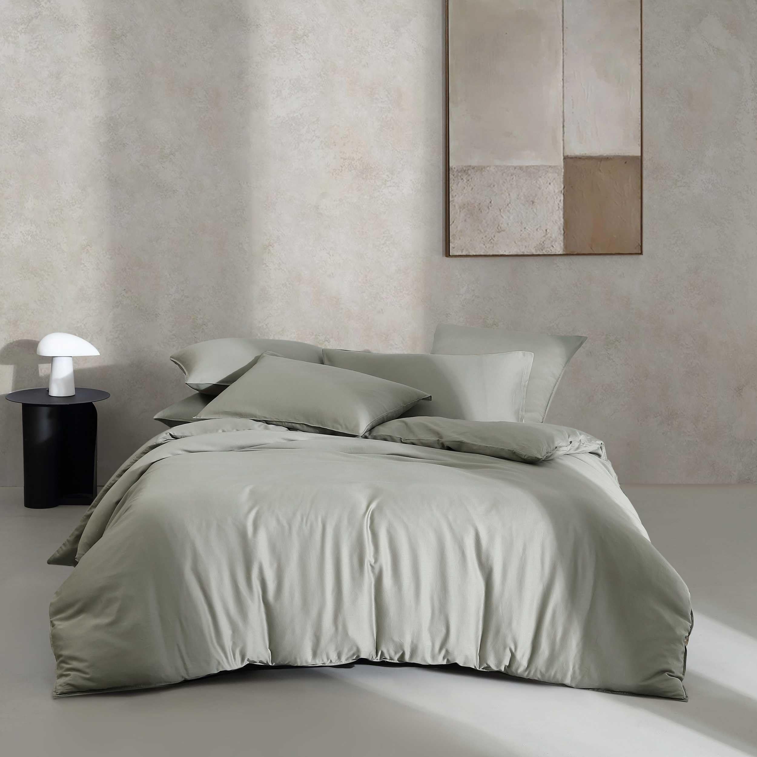 Photo 1 of Calvin Klein - Queen Duvet Cover Set, Organic Cotton Sateen Bedding, Luxuriously Soft Home Decor, GOTS Certified (Organic Earth Dusty Olive, Queen)