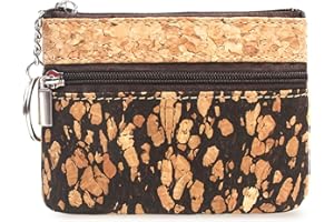 Eco-friendly Natural Cork Coin Purse, Boshiho Mini Coin Change Wallet Credit Card Holder Zipper Pouch Vegan Wallet with Key Ring Keychain