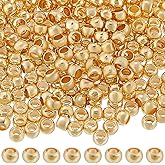 Beebeecraft 300Pcs 2mm 14K Gold Filled Brass Crimp Beads Positioning Spacer Beads Metal Rondelle Loose Beads with Storage Box for DIY Necklace Bracelets Anklets Making