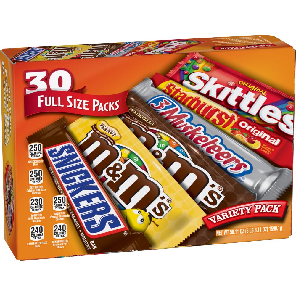 Photo 1 of ******NO RETURN******
Mars M&M'S, SNICKERS, 3 MUSKETEERS, SKITTLES & STARBURST Variety Pack Full Size Bulk Candy Assortment, 56.11 oz, 30 Count