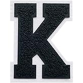 1 PCS 4.0" Black Chenille Letter Patch, Iron on Patches for Hats Clothes Bags Backpacks Jeans, Initial Patches Large Varsity Letter. (Letter K)