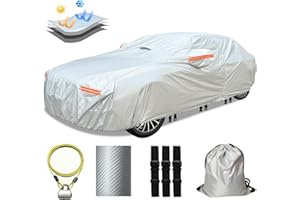 OWEEIO 30 Layers Car Cover for Automobiles All Weather Waterproof, Outdoor Snowproof UV Protection Windproof, Door Zipper, Soft Cotton, Heavy Duty Universal Car Covers, (Silver, Fit Sedans 191"-200")