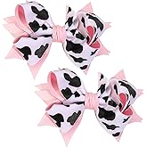 2PCS Bow Hair Clip,Cow Print Hair Bow Clips for Girls,Hair Bows for Girls,Pink Cow Bow Alligator Clips Hair Accessories for Toddlers Children Birthday Party Outfit Decor Gift
