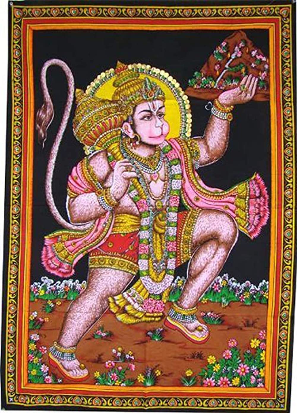 FIKIMOS Cotton Wall Hanging 40" X 30" Poster Size Home Decor (Hanuman-g)