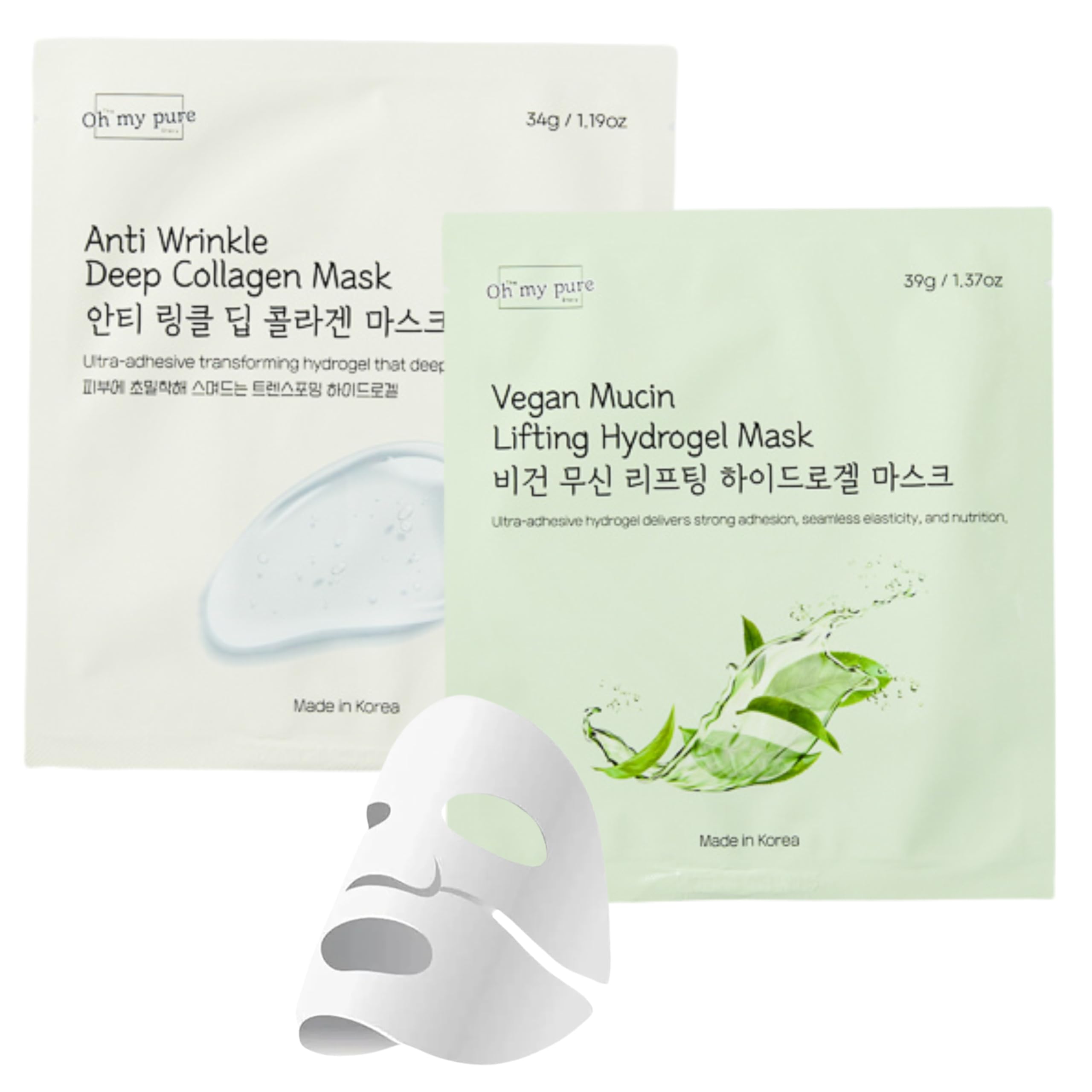 Photo 1 of ***PACK OF 2***Oh My Pure Hydrogel Collagen Korean Face Mask Luxury Skin Care 2 EA (Duo Pack)