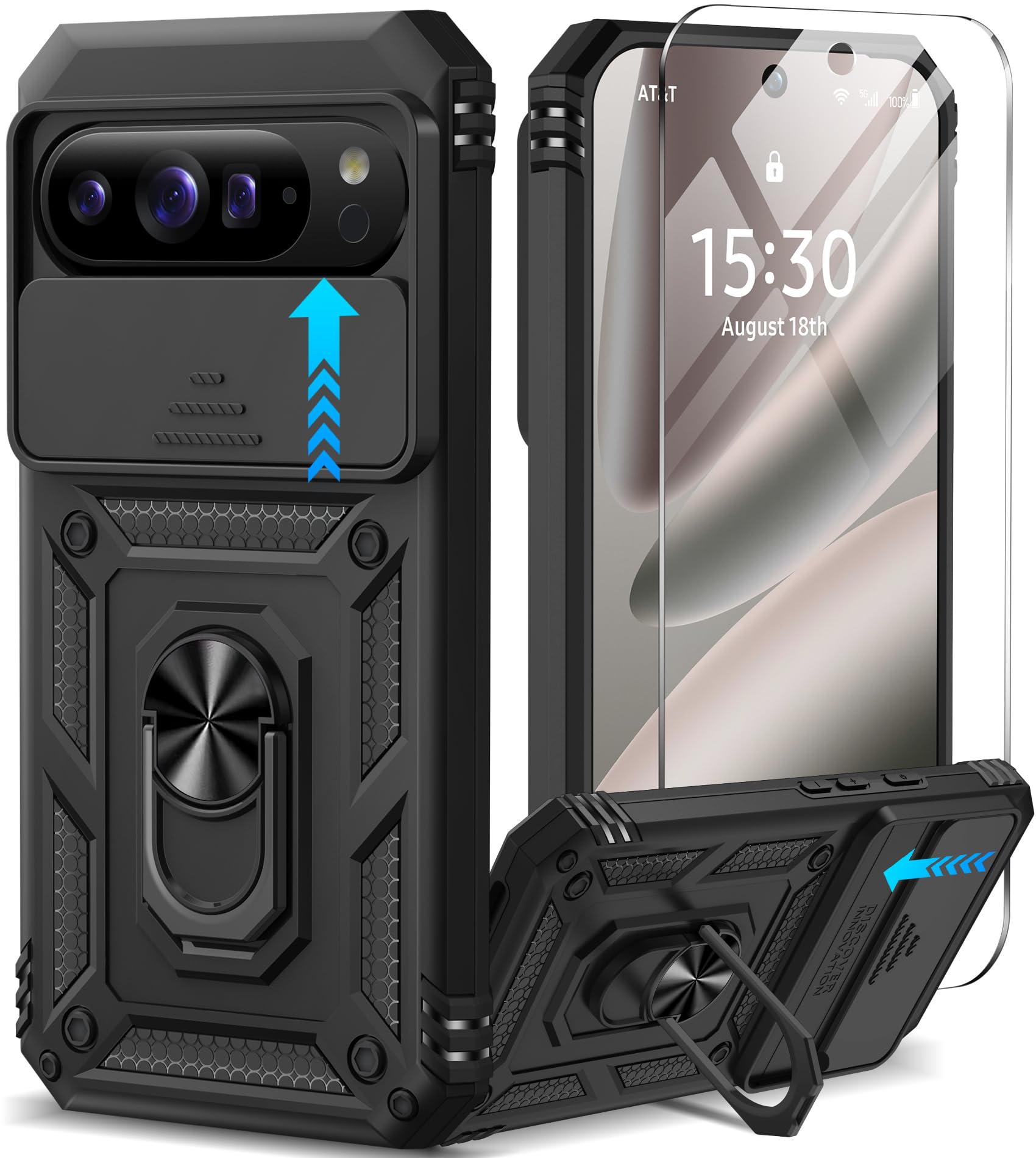Photo 1 of Taisairu for Google Pixel 10 Pro XL Case with Screen Protector & Slide Camera Lens Cover,Built-in 360°Rotate Magnetic Ring Stand Shockproof Protective Phone Case for Pixel 10 Pro XL Case (Black)