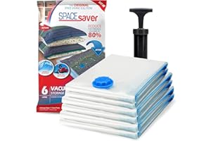 6 Pack Large Vacuum Sealer Bags for Clothes by Spacesaver - 80x60cm Travel Vacuum Bags with Pump - Double-Zip Seal and Triple