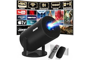 AGIMA [Built-in Apps] Projector 1080P FHD 4K Support, Smart Projector with WiFi 6 and Bluetooth, Auto Keystone, Stereo Speaker, Compatible with HDMI/TV Stick/USB/Laptop, Portable Projector, Black