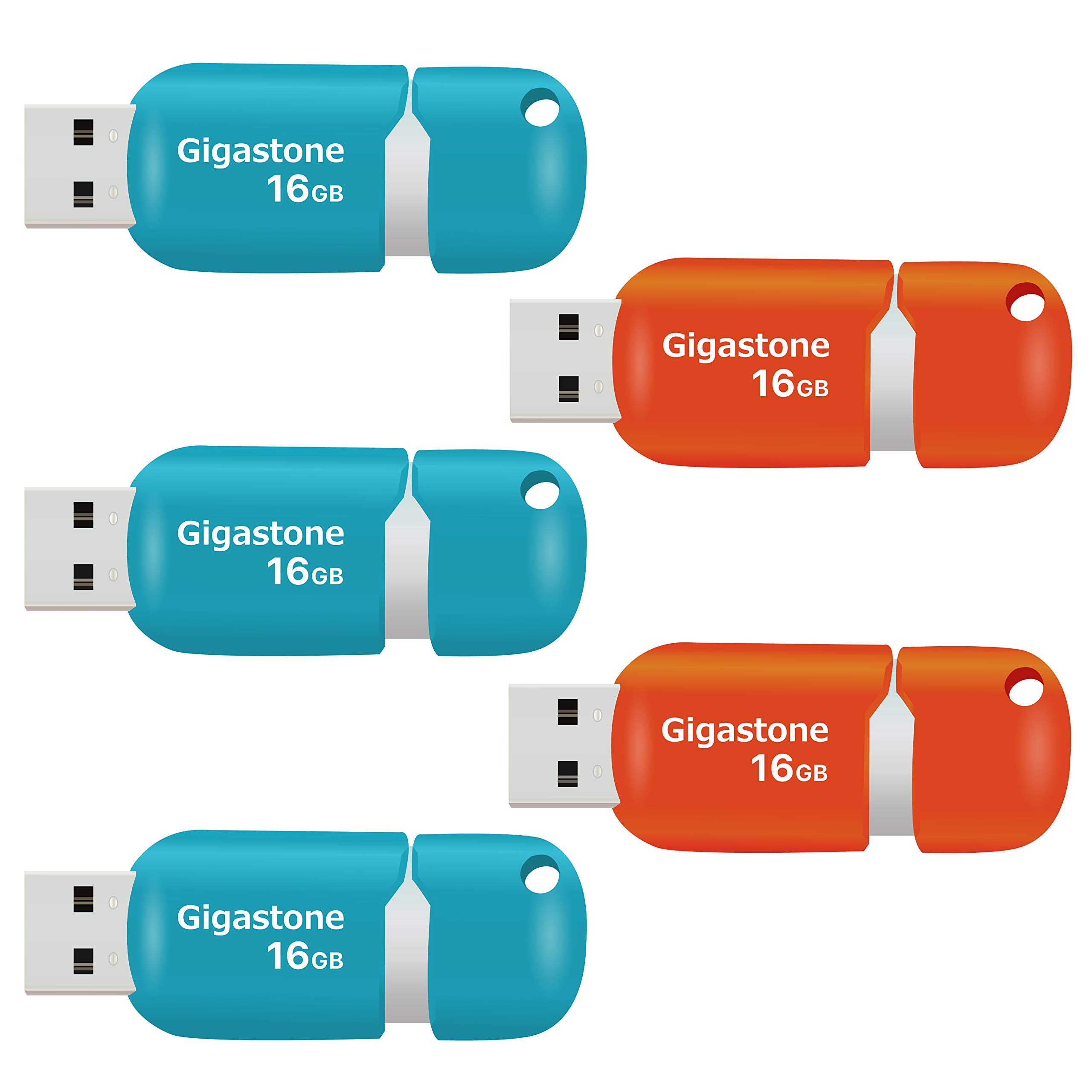 GIGASTONE 16GB 5-Pack V10 USB 2.0 Flash Drive Thumb Drive Memory Stick Pen Drive Capless Retractable Design (Multi Color)