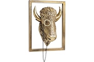 Newinhome Animal Heads Wall Decoration (Gift Metal Frame) Resin Animals Sculptures Head Wall Hanging Decor Gold vintage Wall Sculpture for Living Room Bedroom Office(Bull)