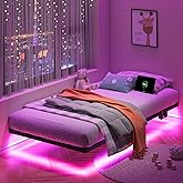 HAVONIZD Floating Bed Frame Twin with LED Lights and Charging Station - 8 inch Platform Bed Frame No Box Spring Needed, Easy Assembly