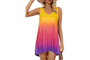 CHICALLURE Womens Swimsuit Coverup Summer Dress Sleeveless Casual Loose Beach Bathing Tank (S,2XL)