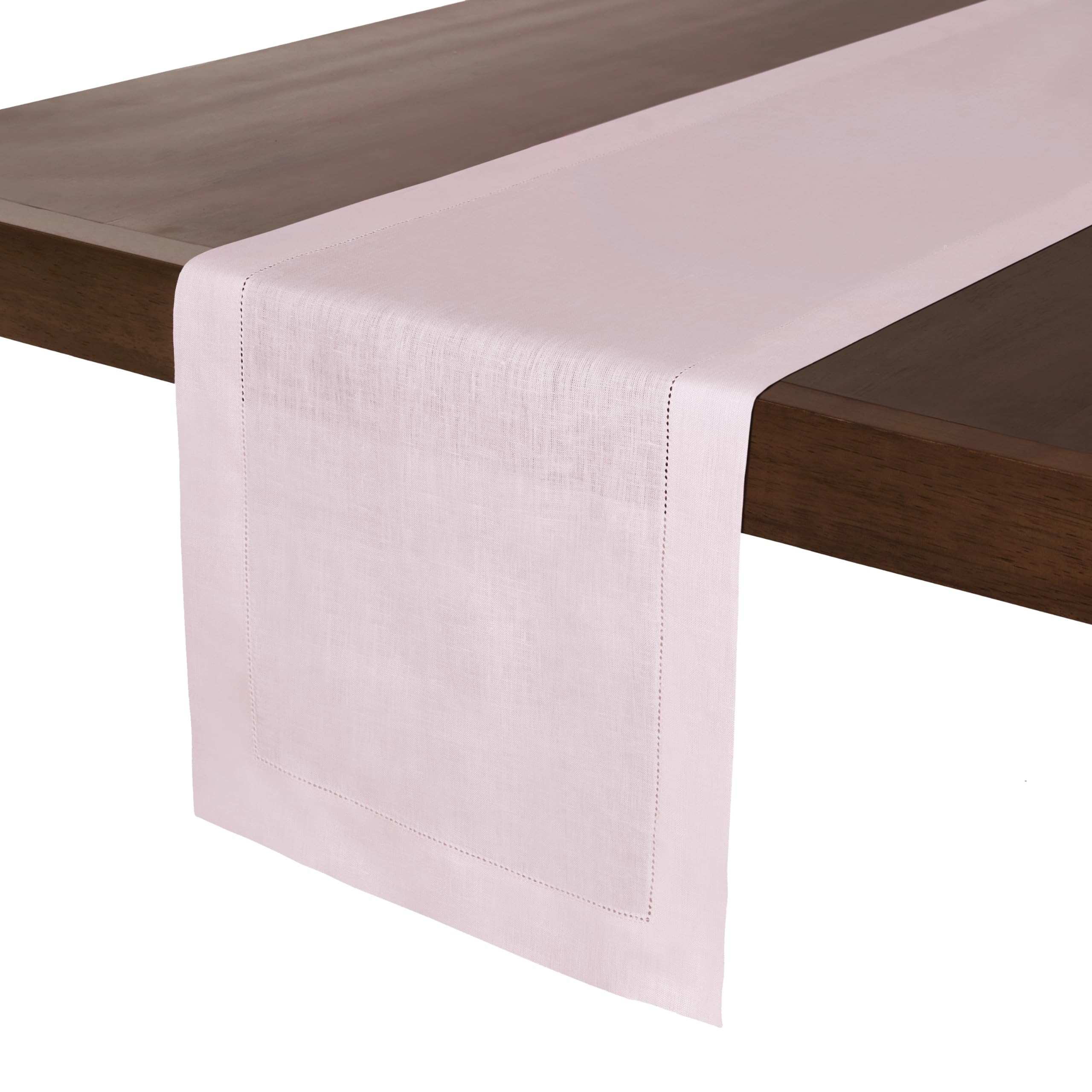 D'Moksha Homes Linen Pastel Pink Table Runner 92 CM - 100% Pure Linen Small Table Runner 36 x 92 cm Ideal for Dresser, Coffee Tables, Dining, Spring - Classic Hemstitch — image 1
