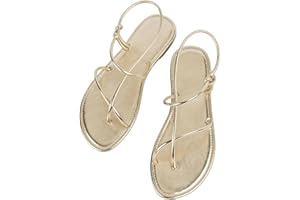 GORGLITTER Women's Metallic Strappy Flat Sandals Open Toe Dressy Summer Beach Thong Slides