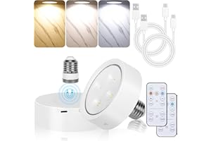 KANDICYAR Rechargeable Battery Operated Light Bulb for Lamps, E26 Screw in (Magnetic Detachable) Puck Lights with Remote Control, Wireless Dimmable Timer Light Bulb for Non-Hardwired Wall Sconce (Pack of 2)