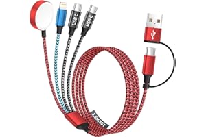 FIRSTING Travel Essentials 4in2 Multi Charging Cable for Apple Watch Charger,USB A/C to Dual Type C/IP/iWatch Charger,Travel Chargers for Multiple Devices Compatible with iWatch Series&iPhone 17-12 5FT