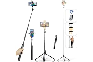 Selfie Stick Phone Tripod with Remote and LED Fill Lights - ASHINER 180cm Heigh Cell Phone Holder for Travel, Vlogging, Live 