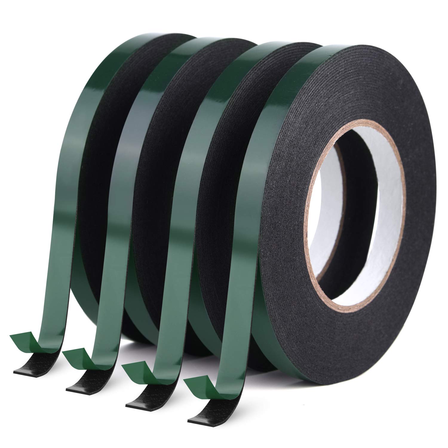 FEPITO Foam Tape Double Sided Sponge Tape Waterproof Mounting Adhesive Tape Roll Automotive Grade Numberplates Cars Trims, Black (4)