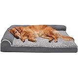 Furhaven Pet - Plush Orthopedic Sofa, Ergonomic Contour Mattress, Self-Warming Hi Lo Cuddler, Calming Anti-Anxiety Hooded Don