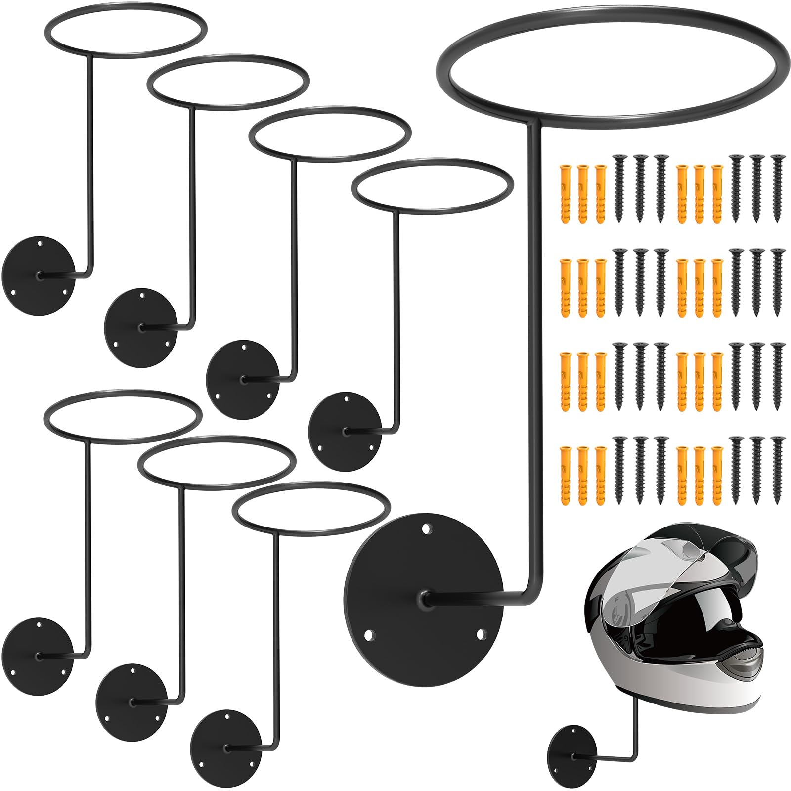 Photo 1 of woiron 8Pcs Helmet Holder, Helmet Holder Wall Mount, Metal Helmet Hanger, Multifunctional Helmet Rack for Motorcycle Bike Coats, Baseballs and Rugby Helmet