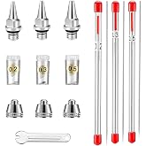 Airbrush Needle Nozzle Kit , 0.2/0.3/0.5mm Replacement Accessories Parts | For Master Airbrush, Fengda, KKmoon spray gun, dual action airbrush, stainless steel needles, copper nozzles, with wrench