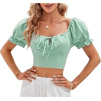 Rooscier Women's Puff Short Sleeve Square Neck Shirred...