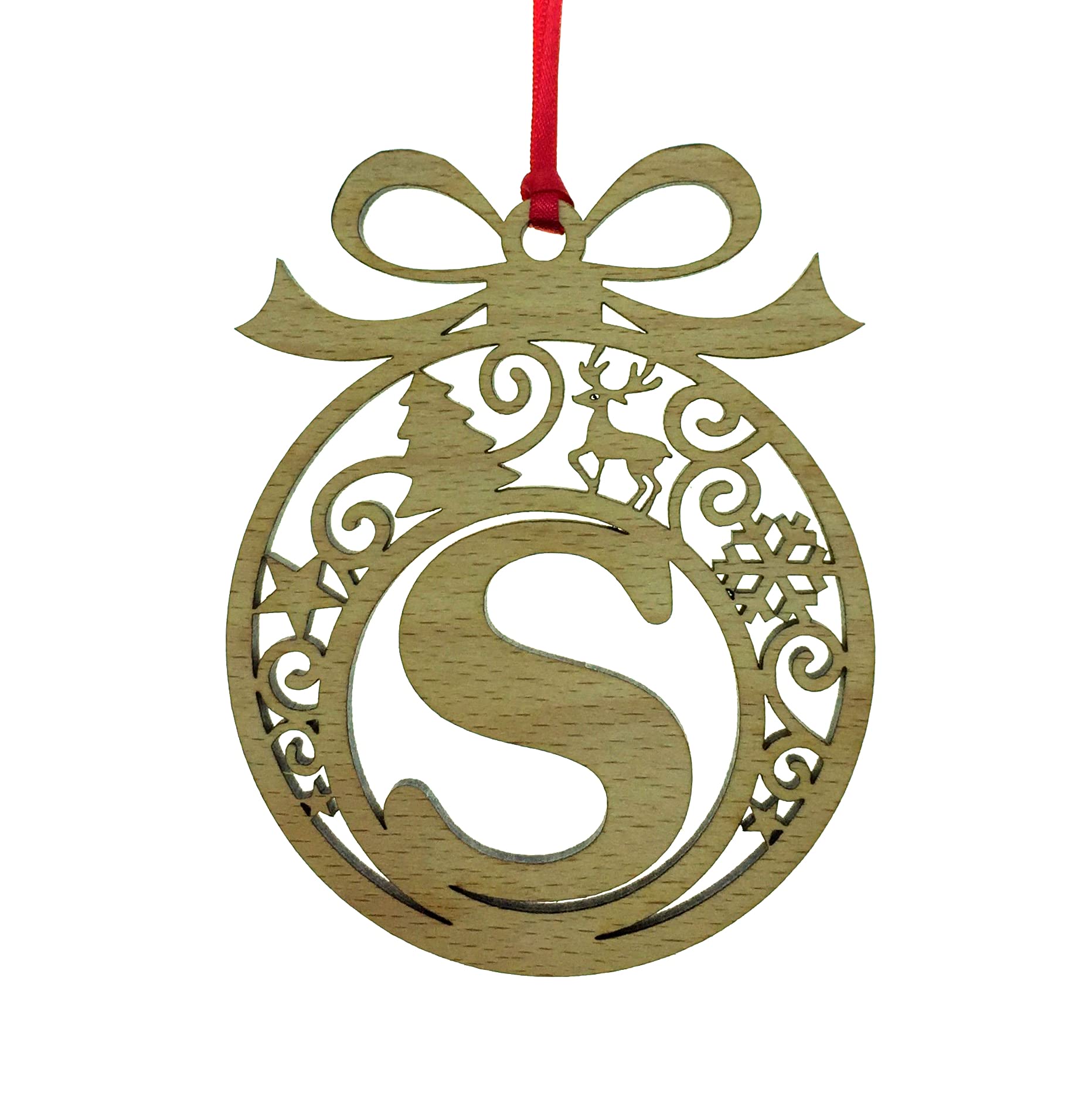 Personalised Christmas tree bauble decoration pendant ornament: Letter S — image 1