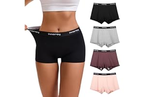 INNERSY Women's Underwear Boy Shorts Panties Cotton High Waisted Boxer Briefs 4-Pack