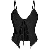 BEAUDRM Women's Going Out Tops Y2K Tie Front Asymmetrical Ruffle Hem Crop Tops Boho Cowgirl Outfits