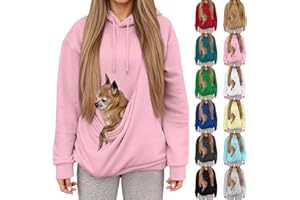 Pet Carrier Hoodie for Women Oversized Kangaroo Pocket Sweatshirts Animal Holder Long Sleeve Tops for Dog and Cat